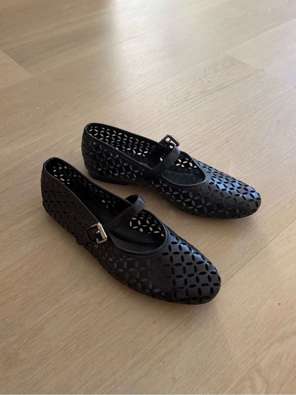 Anthropologie Black Laser-Cut Mary Jane Flats